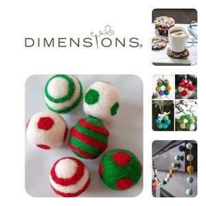 DIMENSIONS CRAFTS 12 PC CHRISTMAS BALLS 100% Wool Polka Dot Striped Needle FELT